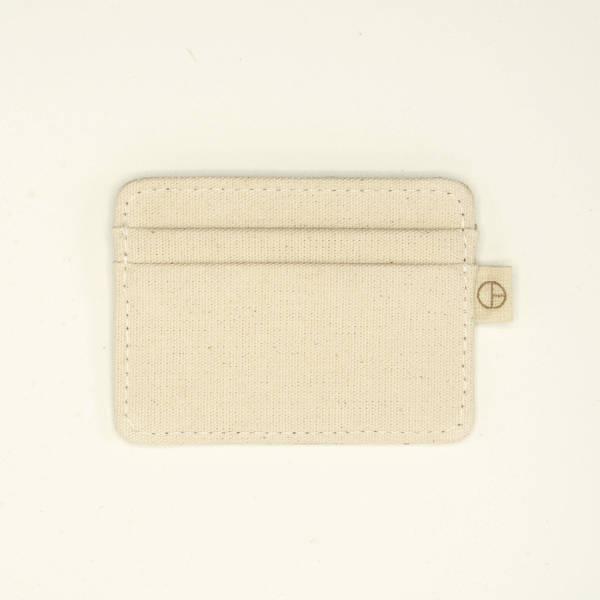 Cardholder – Back View by CARDHEIR – stitched natural canvas with logo side tag, handmade in Amsterdam