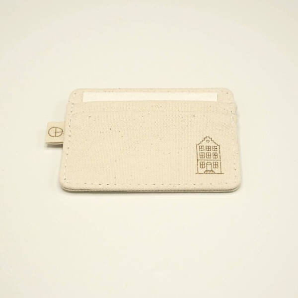 CARDHEIR – Canal House Edition handmade cardholder – front view with engraved Dutch canal house icon